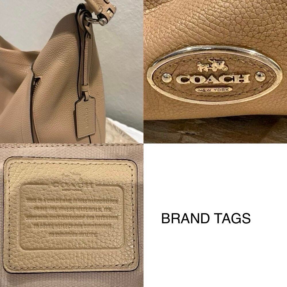 COACH Hobo Pebbled Leather Handbag Front Logo Taupe Kangaroo Pockets H148134312 - Picture 6 of 9